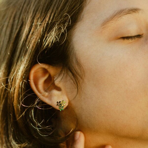 Petalia Olive Green Stud Earrings Featured SWAROVSKI® Crystals in Gold - Image 7