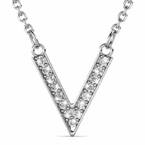 Luxury V Shaped Pendant Necklace in White Gold Embellished with SWAROVSKI® Crystals