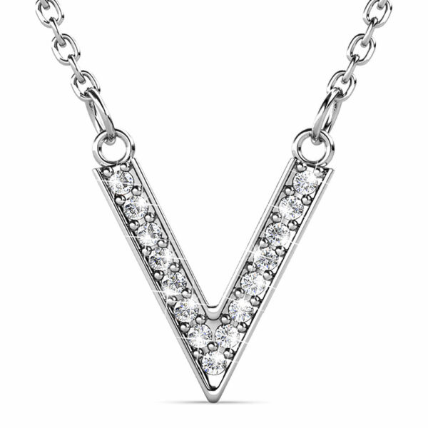 Luxury V Shaped Pendant Necklace in White Gold Embellished with SWAROVSKI® Crystals