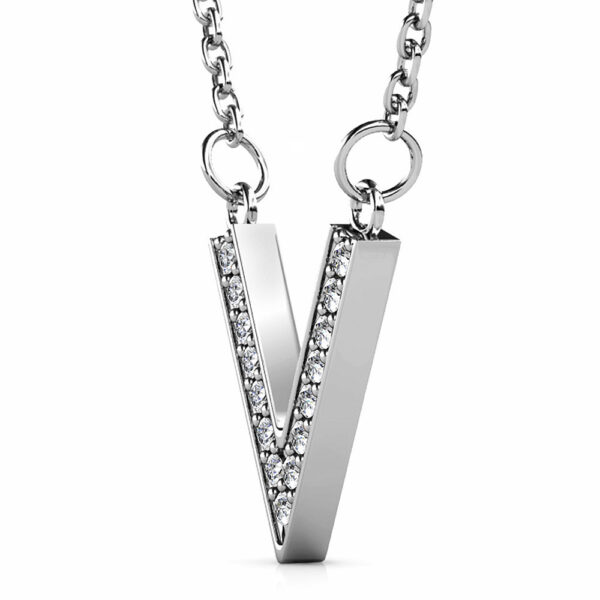 Luxury V Shaped Pendant Necklace in White Gold Embellished with SWAROVSKI® Crystals - Image 2