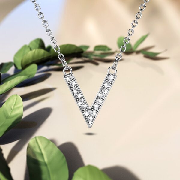 Luxury V Shaped Pendant Necklace in White Gold Embellished with SWAROVSKI® Crystals - Image 3
