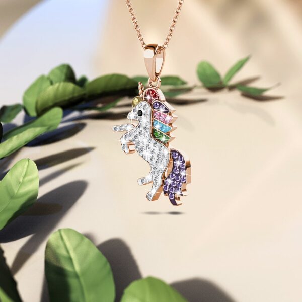 Rose Gold Chain With Rainbow Unicorn Embellished with SWAROVSKI® Crystals - Image 3