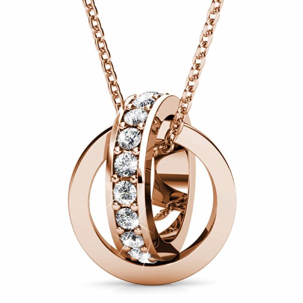 Rose Gold Interlock Ring Pendant Necklace Embellished with SWAROVSKI® Crystals - Image 2