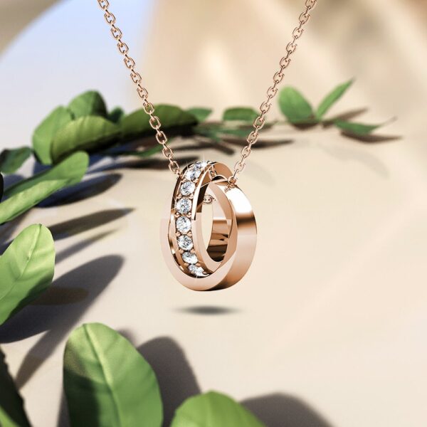 Rose Gold Interlock Ring Pendant Necklace Embellished with SWAROVSKI® Crystals - Image 4