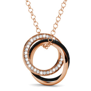 Rose Gold Triple Interlocking Ring Black Pendant Necklace Embellished with SWAROVSKI® Crystals