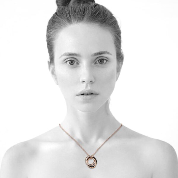Rose Gold Triple Interlocking Ring Black Pendant Necklace Embellished with SWAROVSKI® Crystals - Image 5