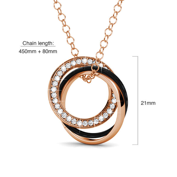 Rose Gold Triple Interlocking Ring Black Pendant Necklace Embellished with SWAROVSKI® Crystals - Image 6