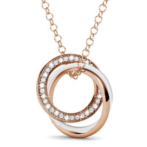 Rose Gold Triple Interlocking Ring White Pendant Necklace Embellished with SWAROVSKI® Crystals