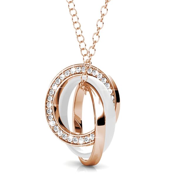 Rose Gold Triple Interlocking Ring White Pendant Necklace Embellished with SWAROVSKI® Crystals - Image 2