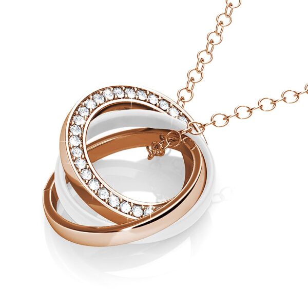 Rose Gold Triple Interlocking Ring White Pendant Necklace Embellished with SWAROVSKI® Crystals - Image 3