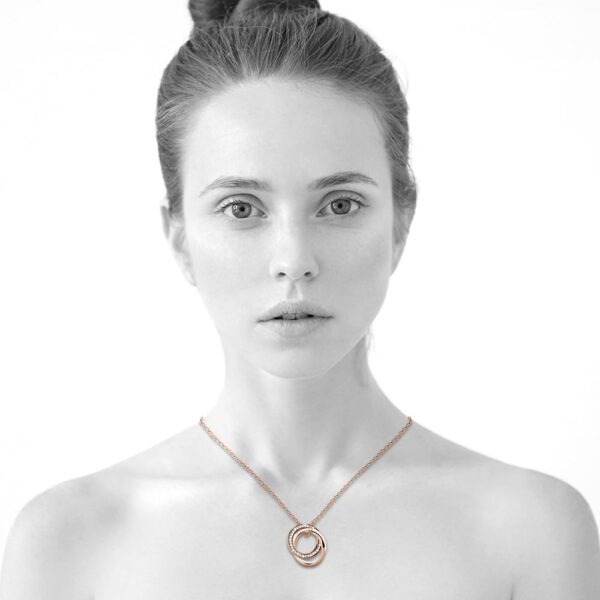 Rose Gold Triple Interlocking Ring White Pendant Necklace Embellished with SWAROVSKI® Crystals - Image 5