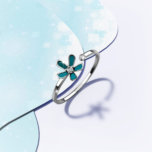 Petalia Turquoise Blue Ring Featured SWAROVSKI® Crystals in White Gold - Image 2