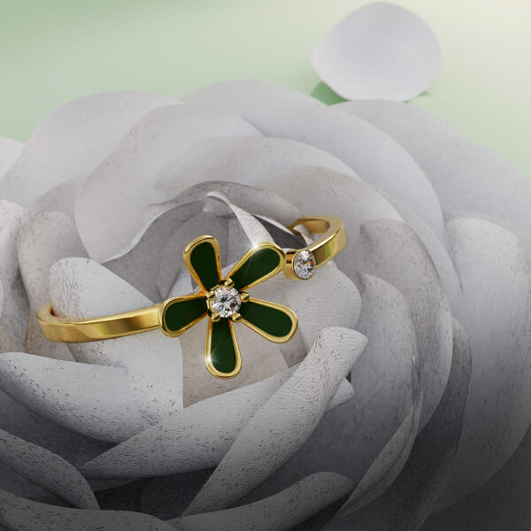 Petalia Olive Green Ring Featured SWAROVSKI® Crystals in Gold - Image 3