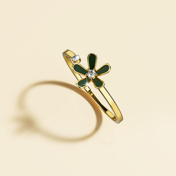Petalia Olive Green Ring Featured SWAROVSKI® Crystals in Gold - Image 2