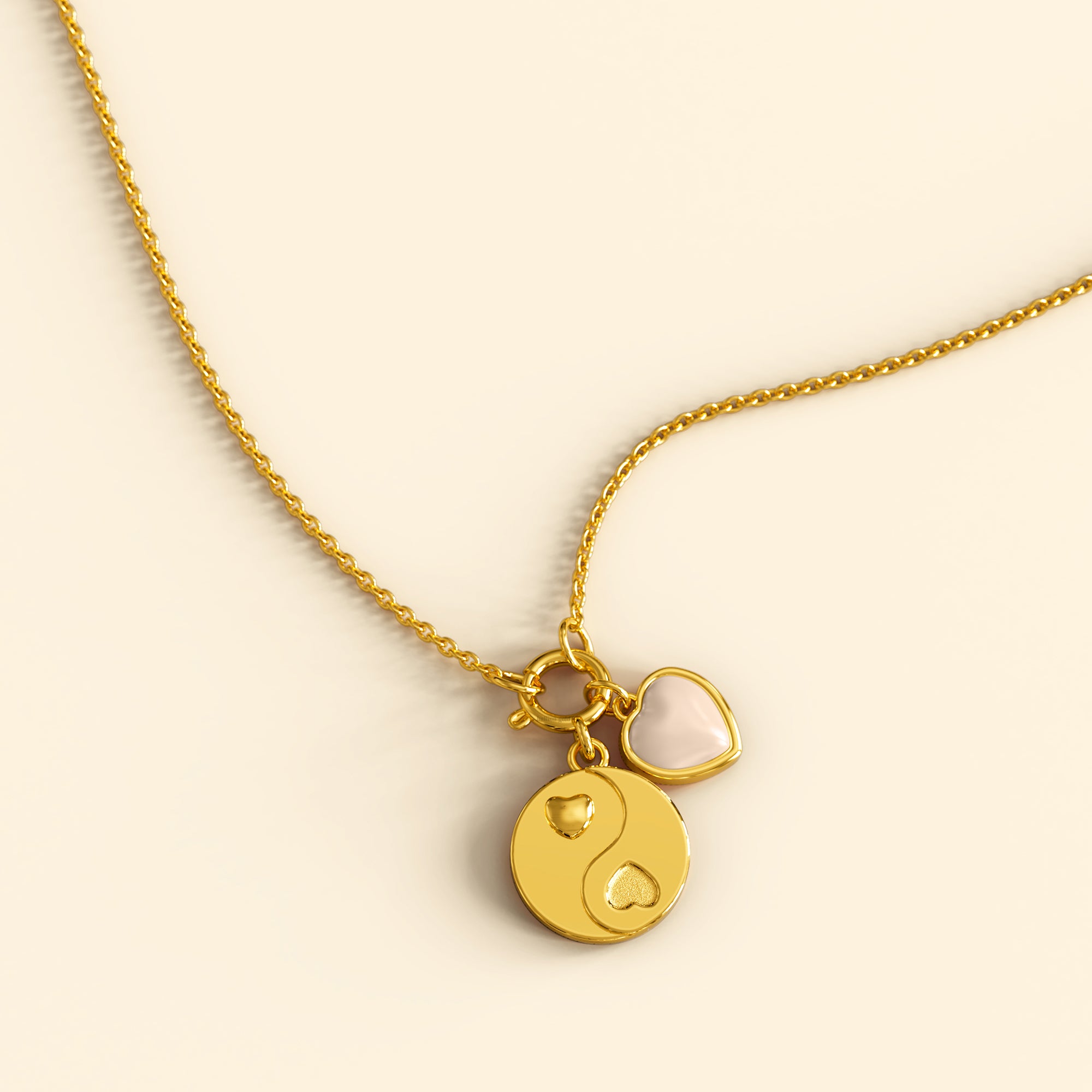 Yin Yang Pearl Heart Gold Charm Necklace - Image 6