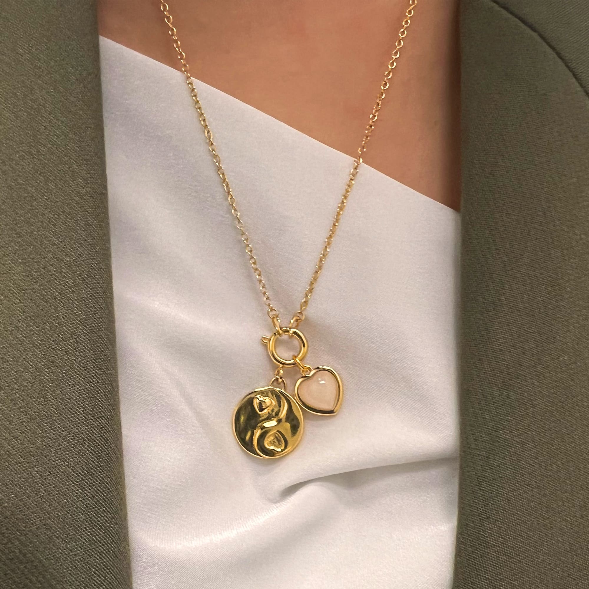 Yin Yang Pearl Heart Gold Charm Necklace - Image 7