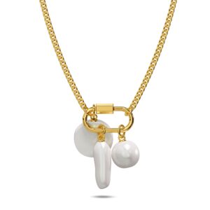 Pearl Trio Gold Clasp Charm Necklace