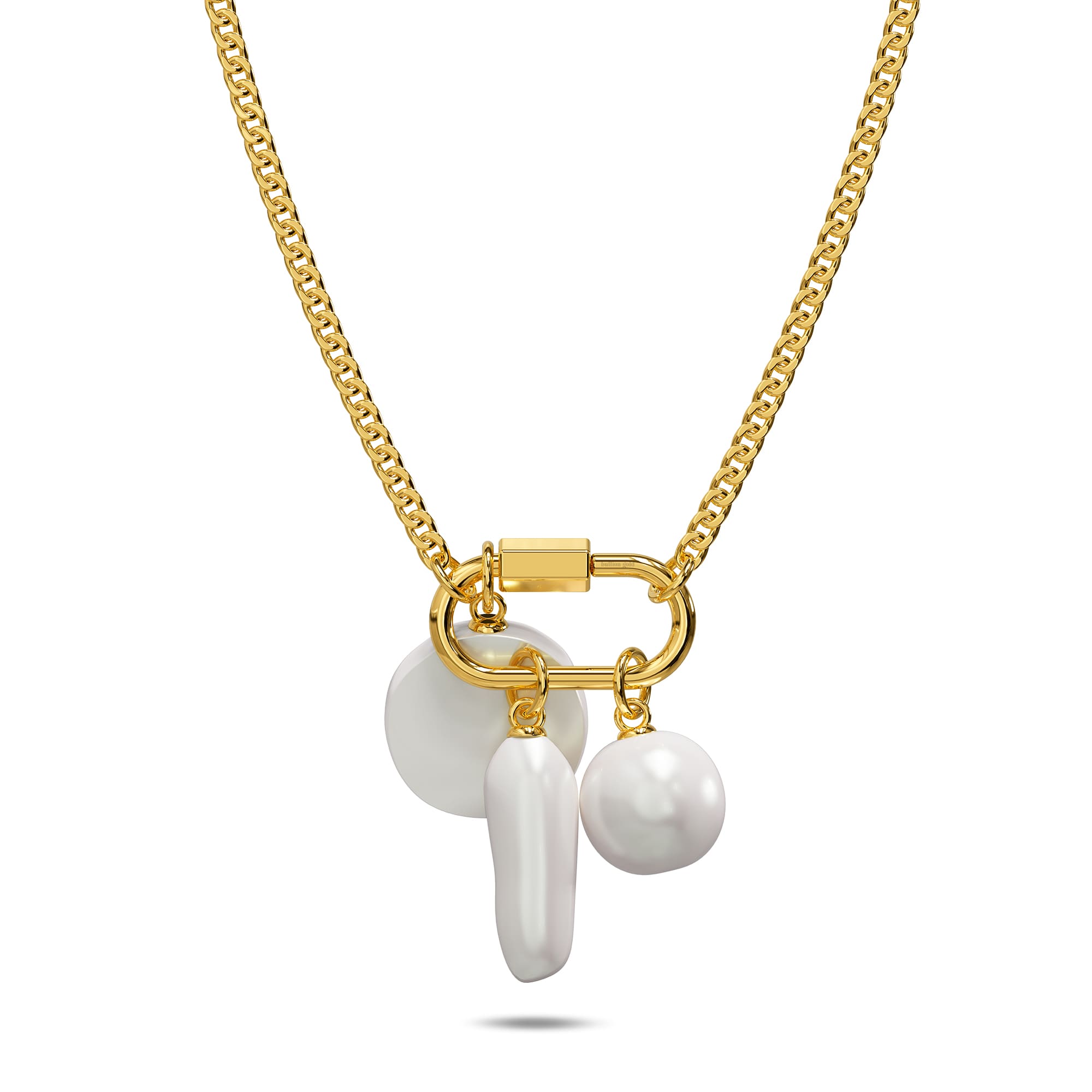 Pearl Trio Gold Clasp Charm Necklace