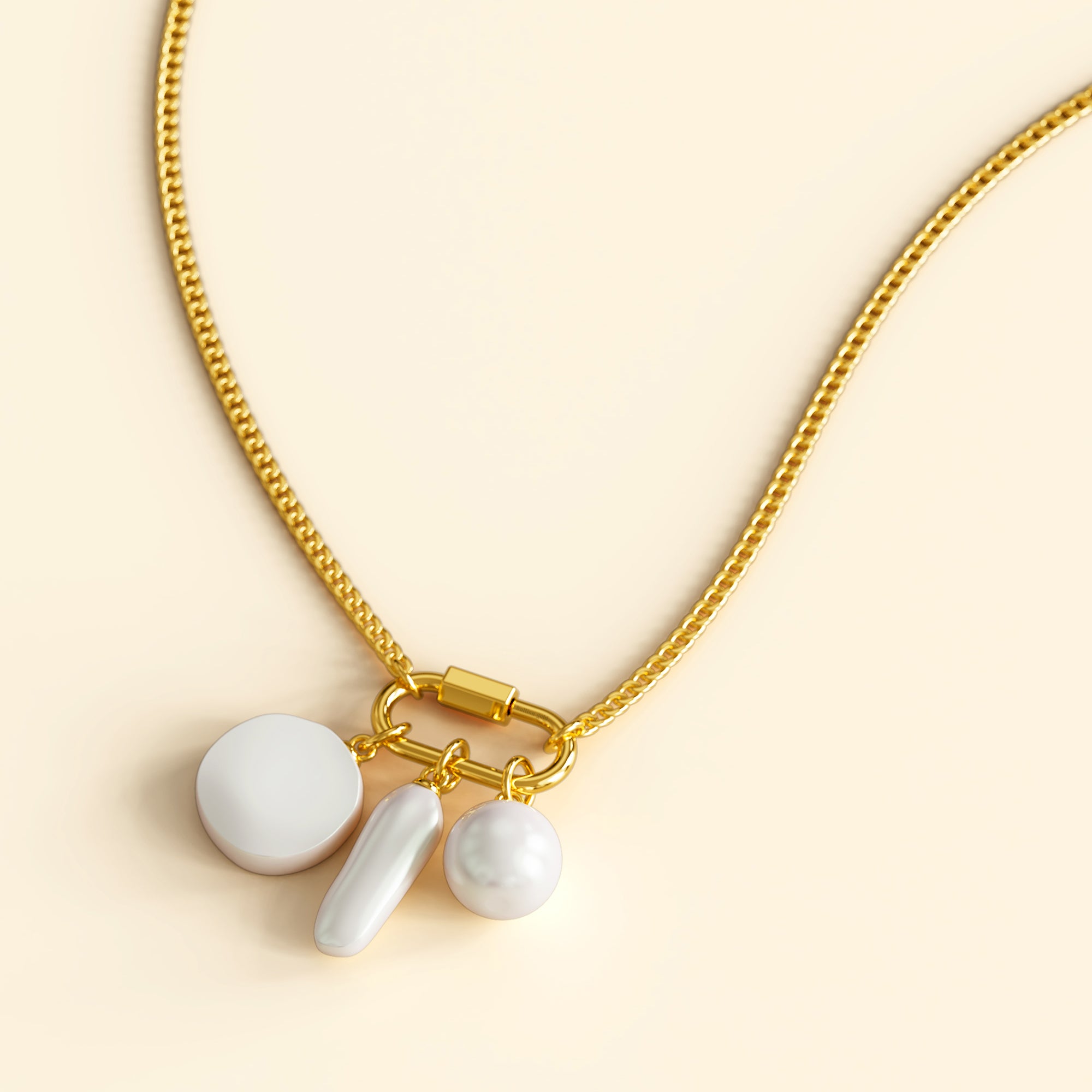 Pearl Trio Gold Clasp Charm Necklace - Image 2