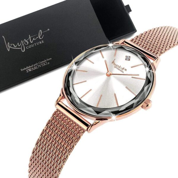 Krystal Couture Geometric Mineral Glass Feat SWAROVSKI¬Ã† Crystal Watch Rose Gold White
