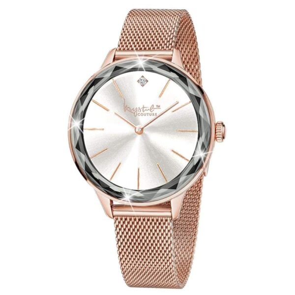 Krystal Couture Geometric Mineral Glass Feat SWAROVSKI¬Ã† Crystal Watch Rose Gold White - Image 3