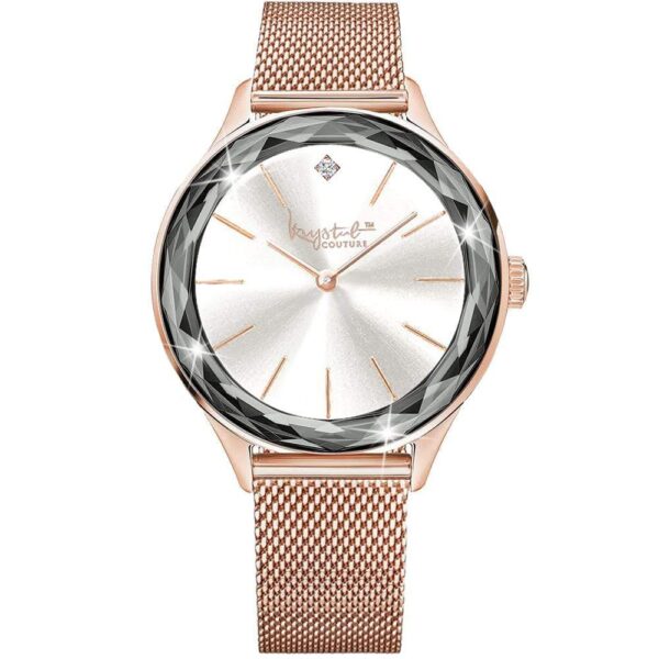 Krystal Couture Geometric Mineral Glass Feat SWAROVSKI¬Ã† Crystal Watch Rose Gold White - Image 4