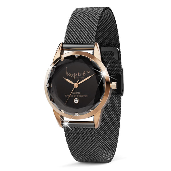 Krystalline Sleek Gold on Black Watch Embellished With SWAROVSKI¬Ã† Crystals - Image 2