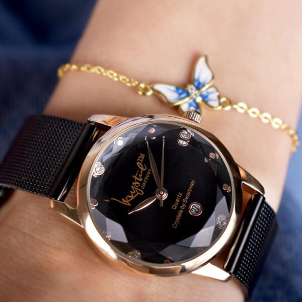 Krystalline Sleek Gold on Black Watch Embellished With SWAROVSKI¬Ã† Crystals - Image 5