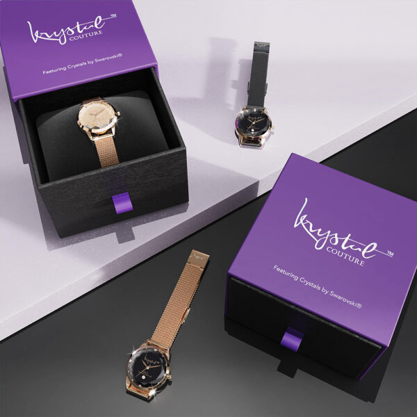 Krystalline Sleek Rose Gold Black Watch Embellished With SWAROVSKI¬Ã† Crystals - Image 6