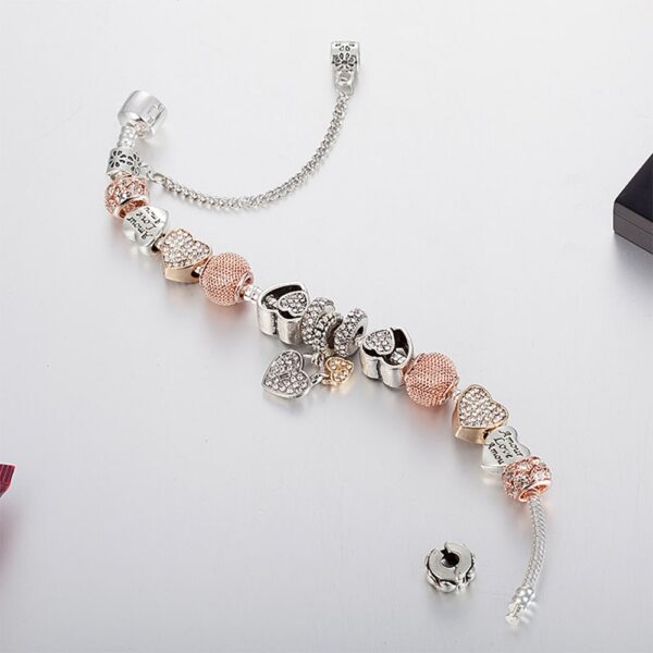 Pandora Inspired Full Set Beaded Charm Bracelet -  Triple-Tone - Image 4