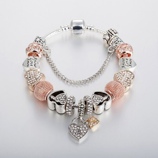 Pandora Inspired Full Set Beaded Charm Bracelet -  Triple-Tone - Image 3