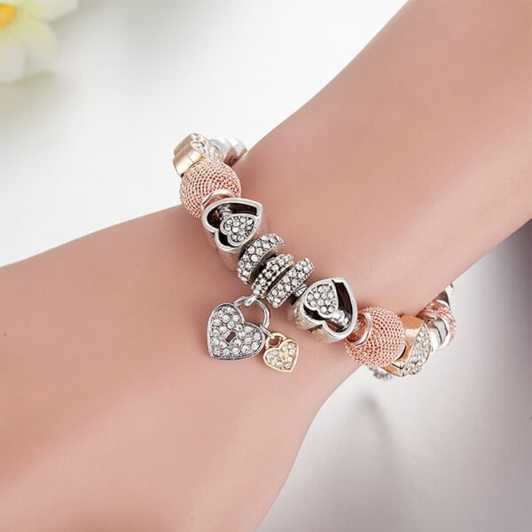 Pandora Inspired Full Set Beaded Charm Bracelet -  Triple-Tone - Image 2