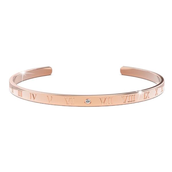 Timeless Roman Numerals Cuff Bangle in Rose Gold Plated Titanium with Genuine 0.005ct Diamond - Image 2