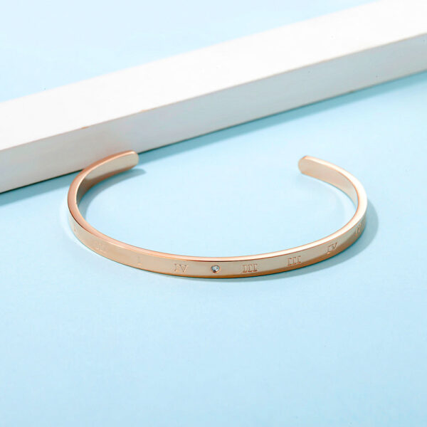 Signature Roman Numerals Cuff Bangle in Rose Gold Plated Titanium with Genuine 0.005ct Diamond - Image 6