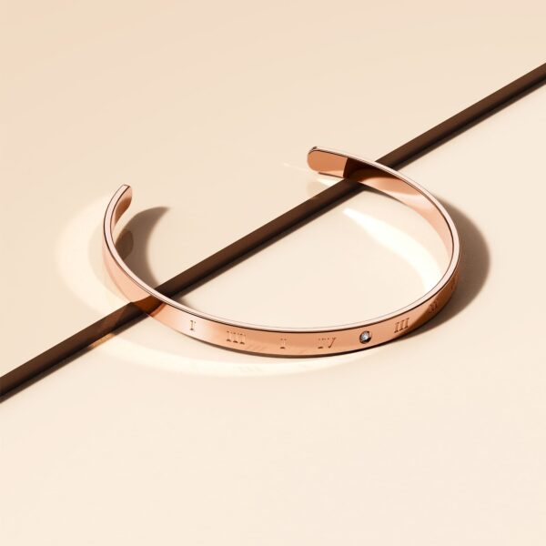 Signature Roman Numerals Cuff Bangle in Rose Gold Plated Titanium with Genuine 0.005ct Diamond - Image 3