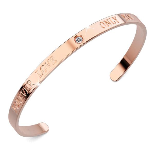 FOREVER LOVE ONLY YOU Cuff Bangle in Rose Gold Plated Titanium with Genuine 0.02ct Diamond