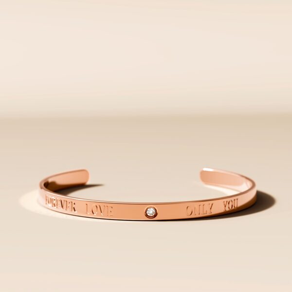 FOREVER LOVE ONLY YOU Cuff Bangle in Rose Gold Plated Titanium with Genuine 0.02ct Diamond - Image 4