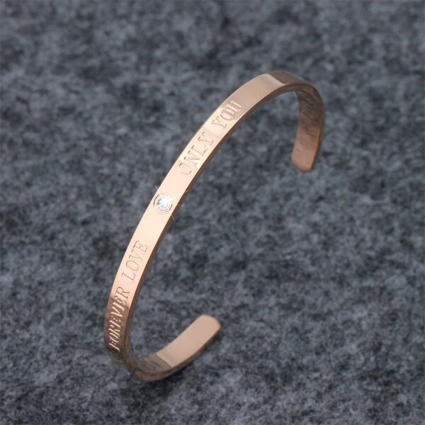 FOREVER LOVE ONLY YOU Cuff Bangle in Rose Gold Plated Titanium with Genuine 0.02ct Diamond - Image 6