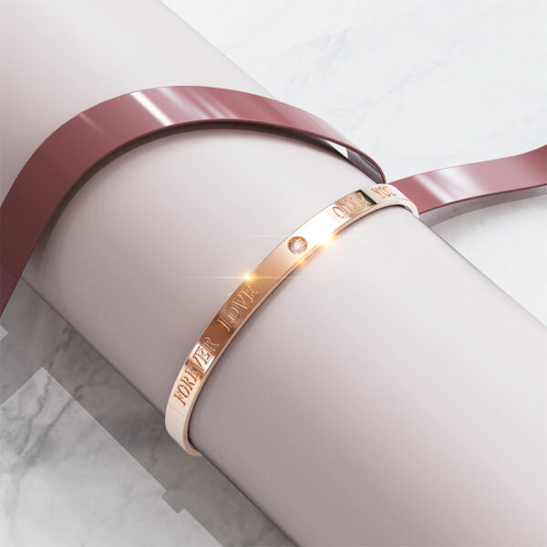 FOREVER LOVE ONLY YOU Cuff Bangle in Rose Gold Plated Titanium with Genuine 0.02ct Diamond - Image 5