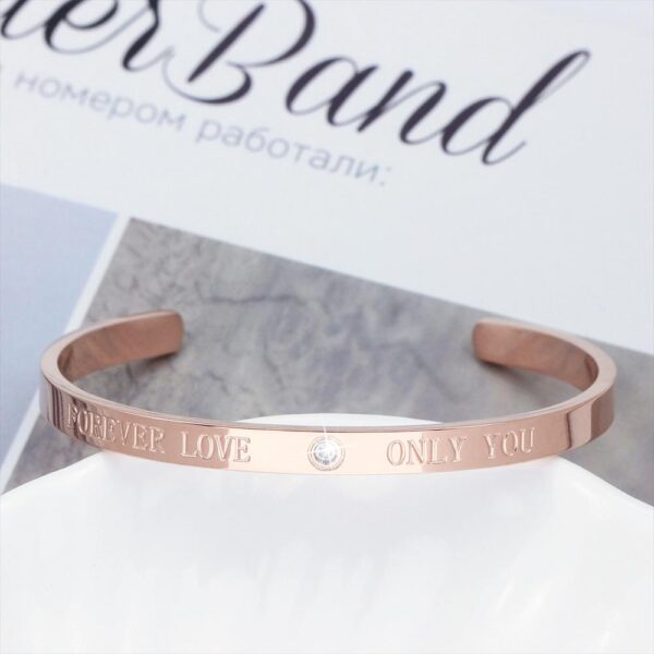 FOREVER LOVE ONLY YOU Cuff Bangle in Rose Gold Plated Titanium with Genuine 0.02ct Diamond - Image 7