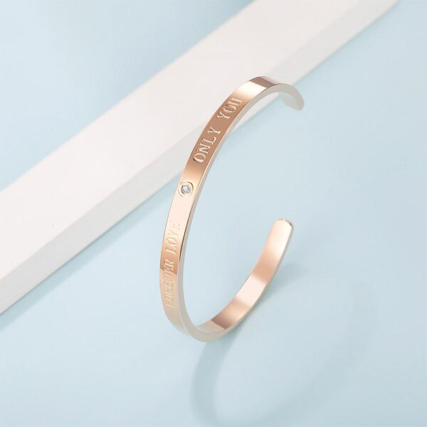 FOREVER LOVE ONLY YOU Cuff Bangle in Rose Gold Plated Titanium with Genuine 0.02ct Diamond - Image 8
