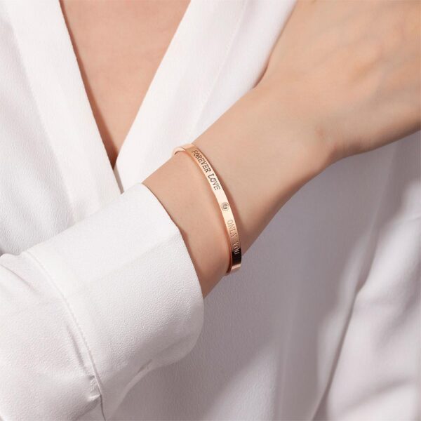 FOREVER LOVE ONLY YOU Cuff Bangle in Rose Gold Plated Titanium with Genuine 0.02ct Diamond - Image 9