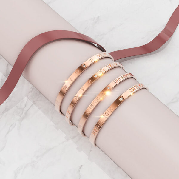 FOREVER LOVE ONLY YOU Cuff Bangle in Rose Gold Plated Titanium with Genuine 0.02ct Diamond - Image 10