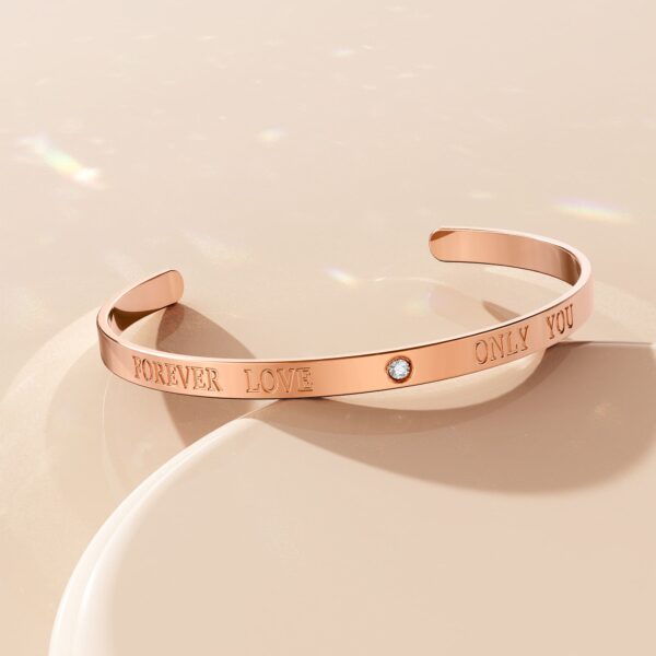 FOREVER LOVE ONLY YOU Cuff Bangle in Rose Gold Plated Titanium with Genuine 0.02ct Diamond - Image 3
