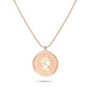 Queen E Medallion Necklace in Rose Gold Plated Titanium with Genuine 0.005ct Diamond