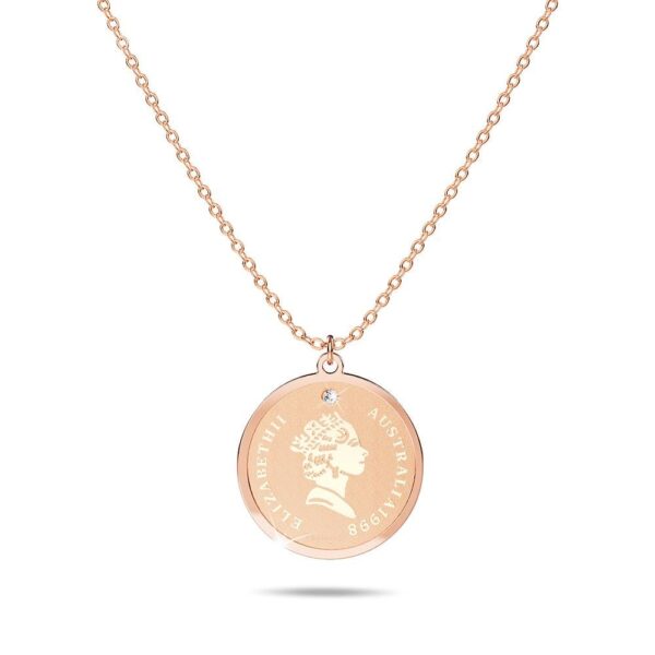Queen E Medallion Necklace in Rose Gold Plated Titanium with Genuine 0.005ct Diamond