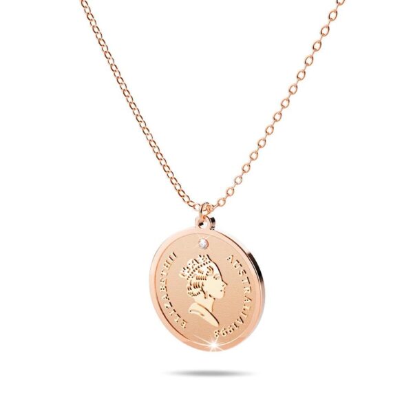 Queen E Medallion Necklace in Rose Gold Plated Titanium with Genuine 0.005ct Diamond - Image 2