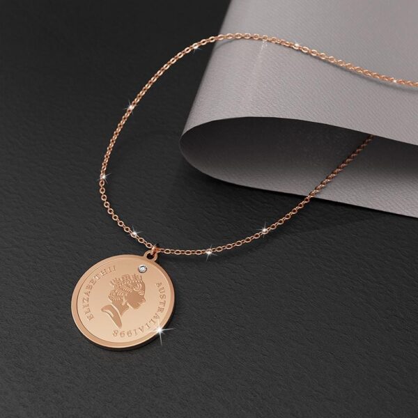 Queen E Medallion Necklace in Rose Gold Plated Titanium with Genuine 0.005ct Diamond - Image 3