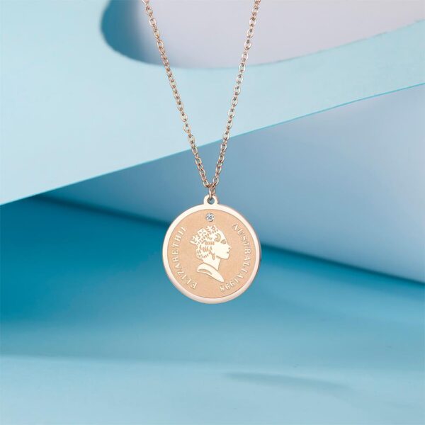 Queen E Medallion Necklace in Rose Gold Plated Titanium with Genuine 0.005ct Diamond - Image 4