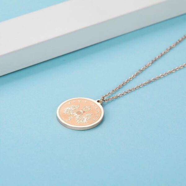 Queen E Medallion Necklace in Rose Gold Plated Titanium with Genuine 0.005ct Diamond - Image 5
